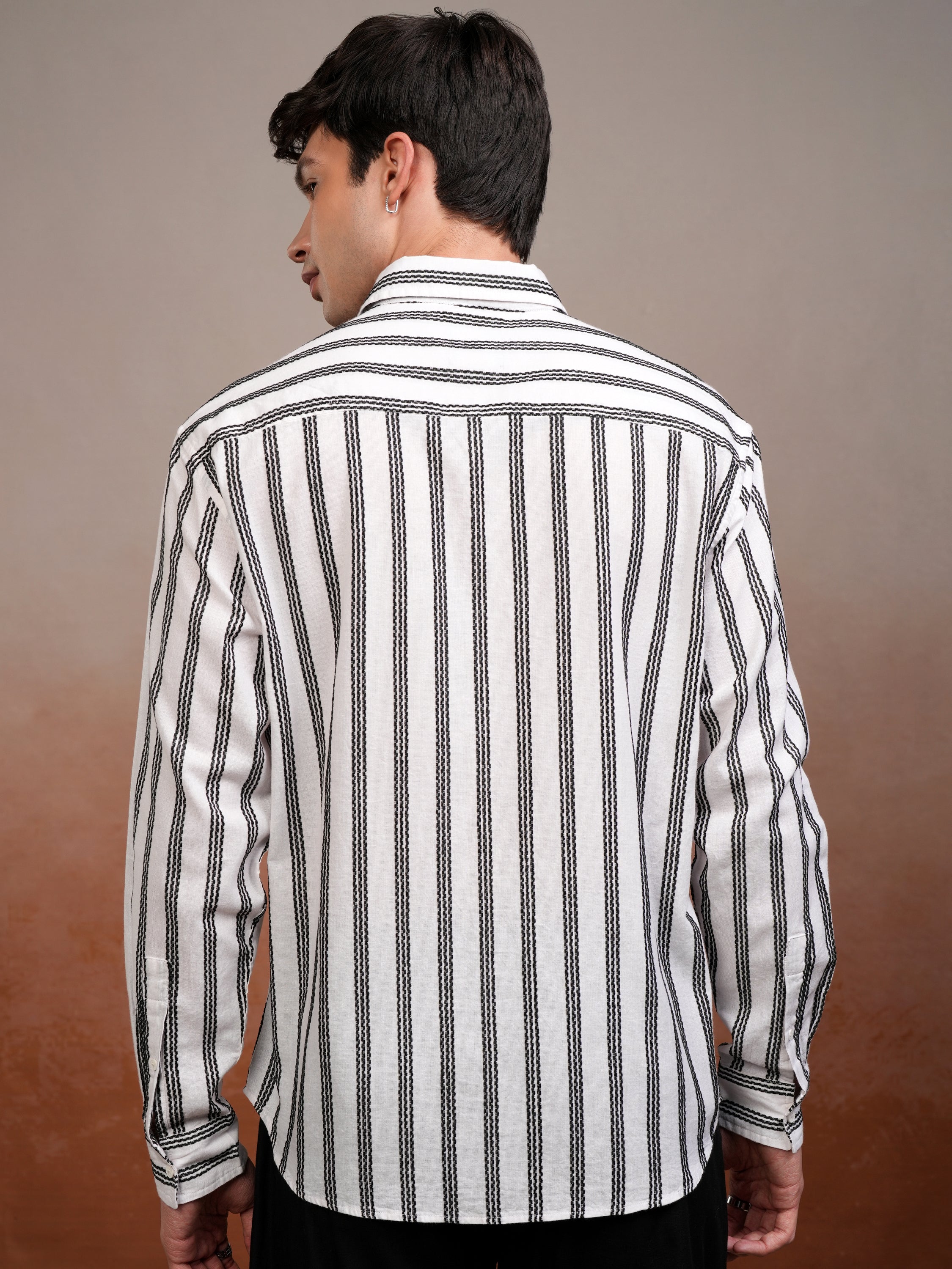 Highlander Men White Striped Relaxed Fit Casual Shirt - White - Image 3