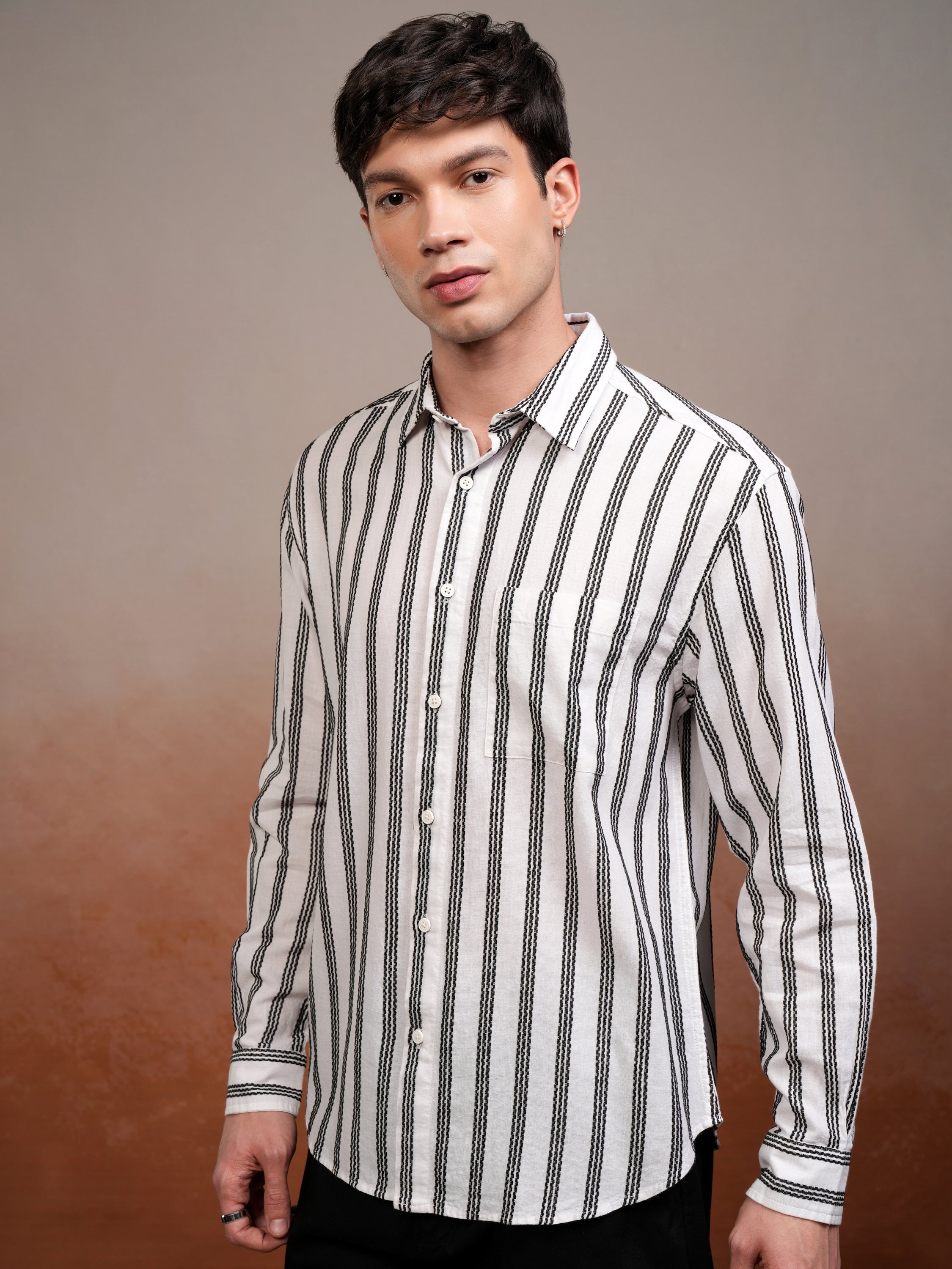 Highlander Men White Striped Relaxed Fit Casual Shirt - White - Image 4