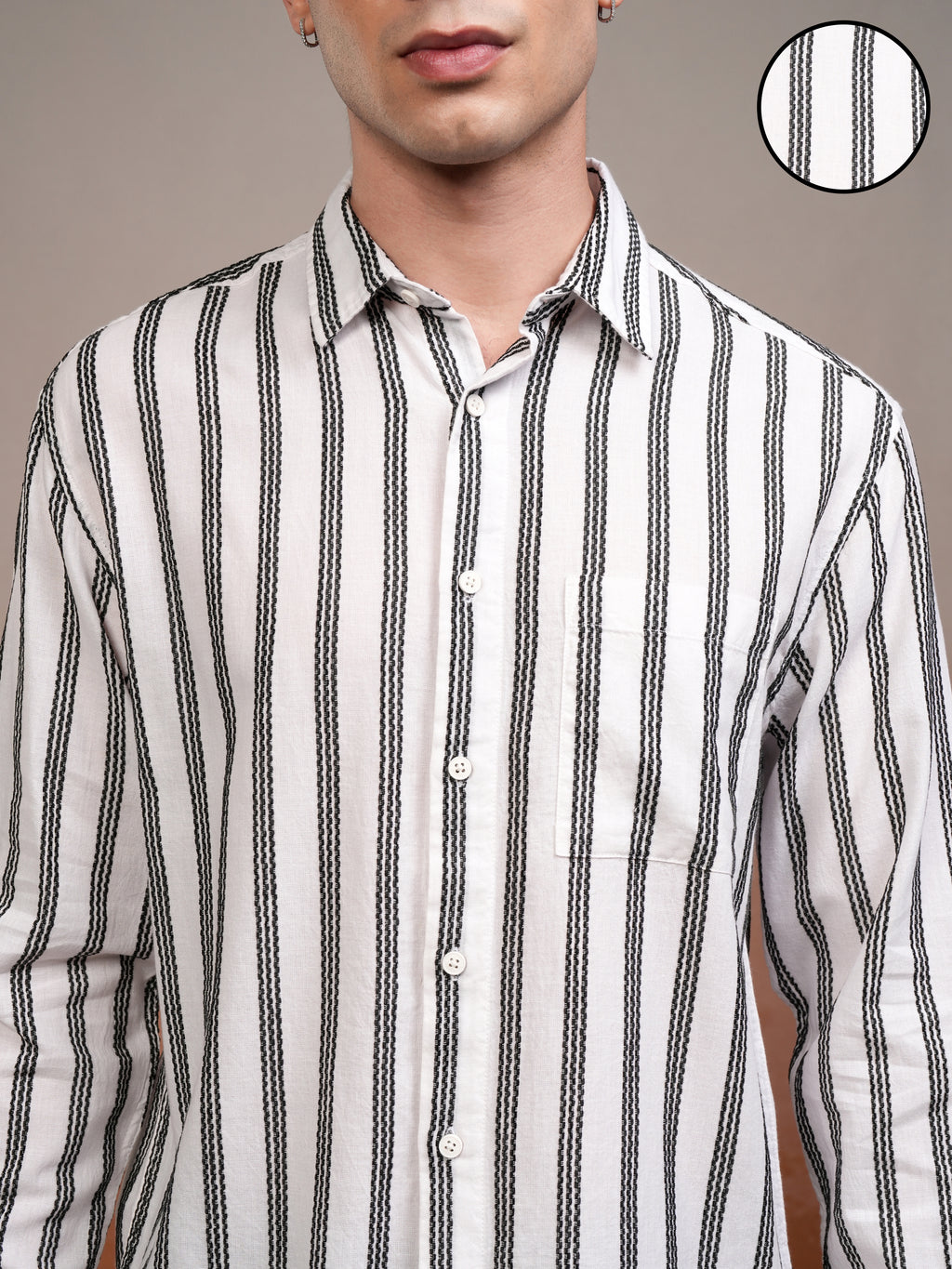 Highlander Men White Striped Relaxed Fit Casual Shirt - White - Image 5