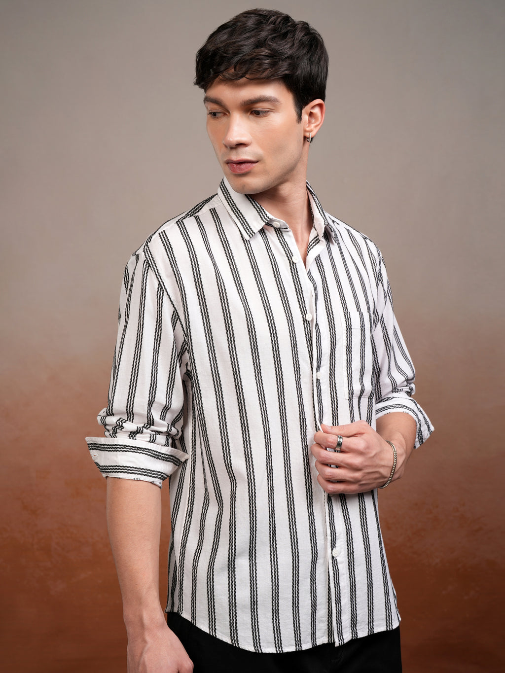 Highlander Men White Striped Relaxed Fit Casual Shirt - White - Image 6