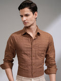 Highlander Men Rust Self Design Slim Fit Casual Shirt - Rust - Image 1
