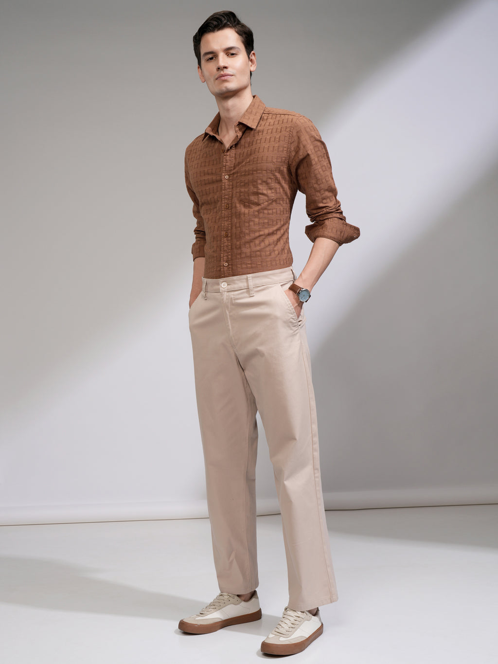 Highlander Men Rust Self Design Slim Fit Casual Shirt - Rust - Image 2