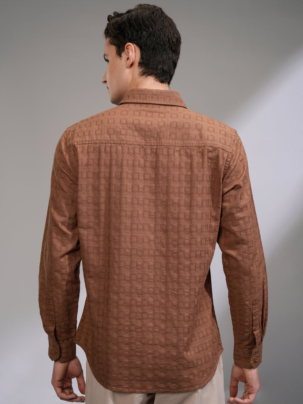 Highlander Men Rust Self Design Slim Fit Casual Shirt - Rust - Image 3