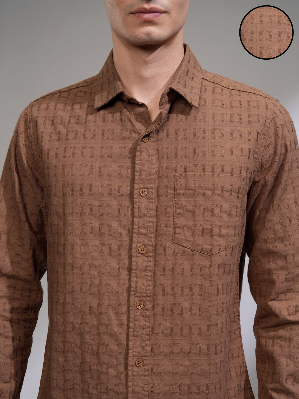 Highlander Men Rust Self Design Slim Fit Casual Shirt - Rust - Image 5