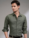 Highlander Men Olive Self Design Slim Fit Casual Shirt - Olive - Image 1