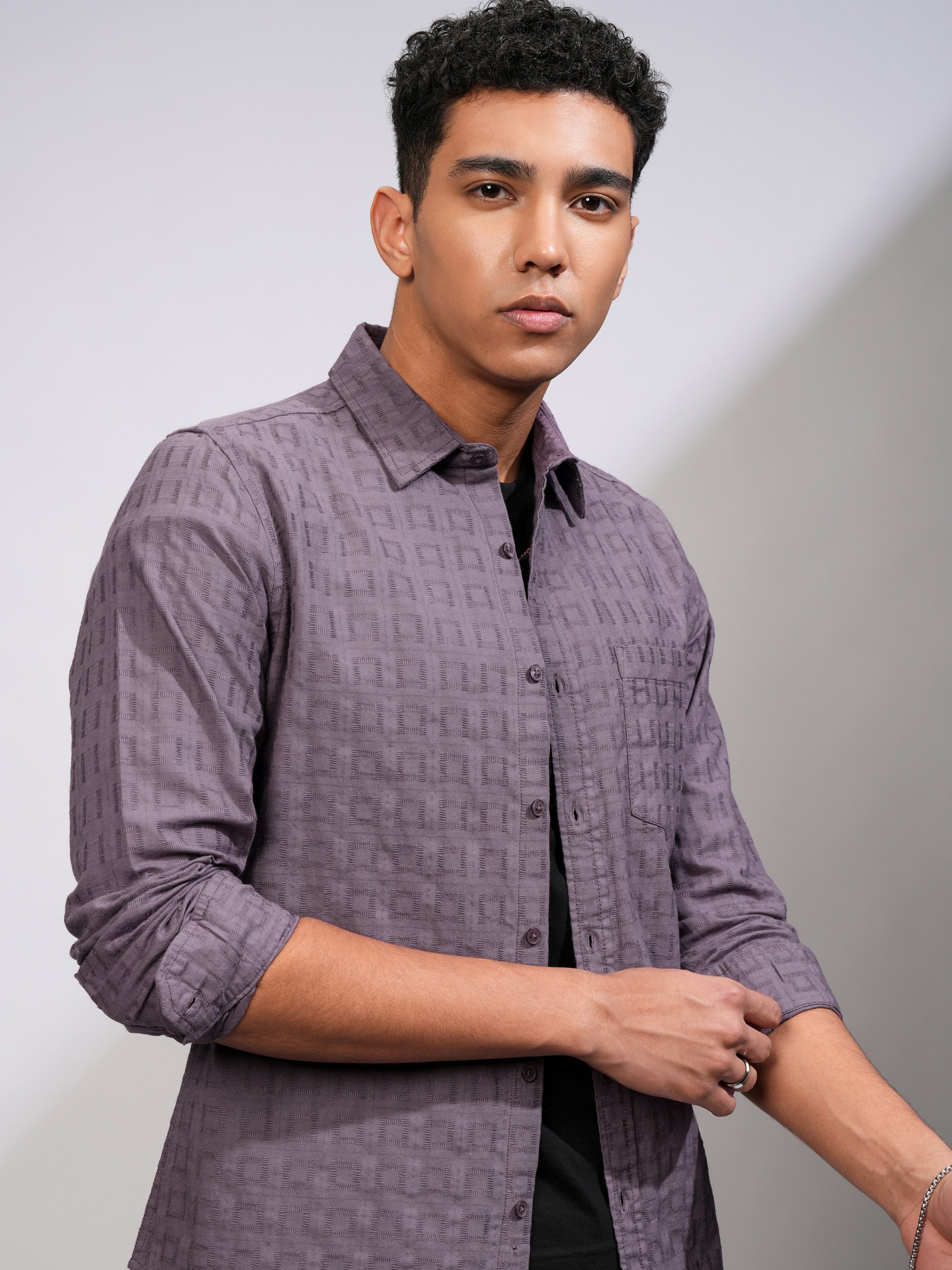 Highlander Men Lavender Self Design Slim Fit Casual Shirt - Lavender - Image 1