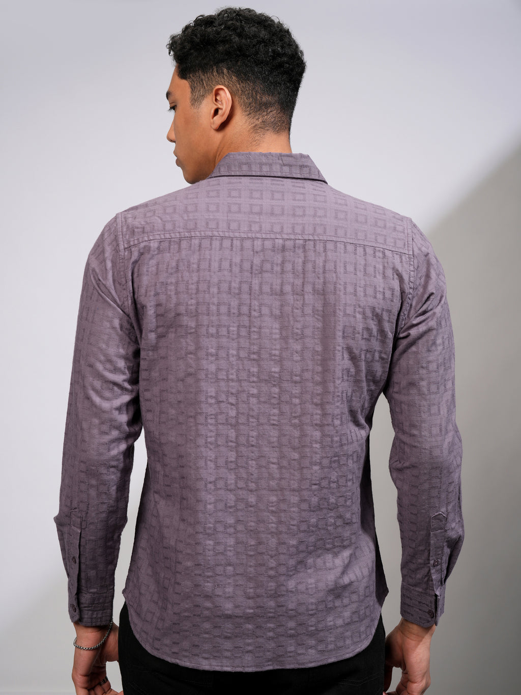Highlander Men Lavender Self Design Slim Fit Casual Shirt - Lavender - Image 3