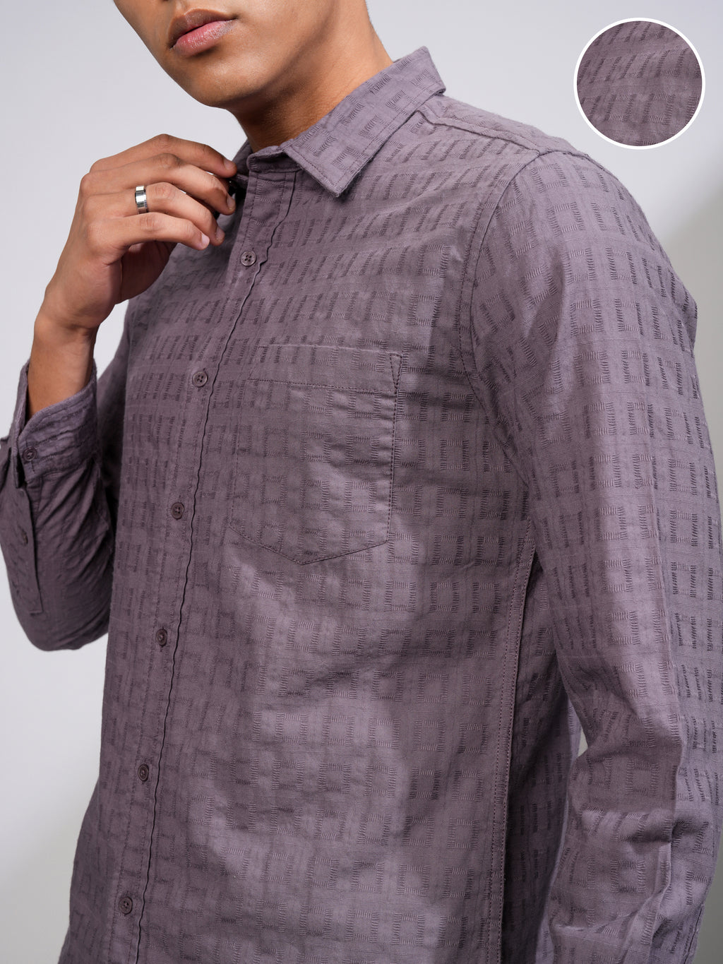 Highlander Men Lavender Self Design Slim Fit Casual Shirt - Lavender - Image 5