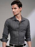 Highlander Men Grey Striped Slim Fit Casual Shirt - Grey - Image 1