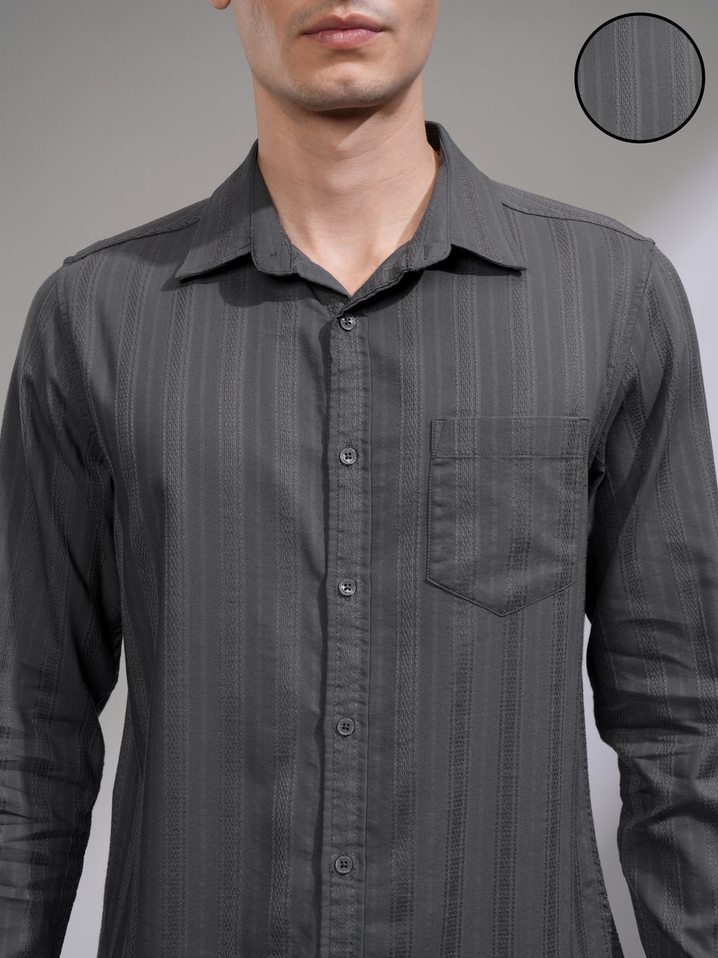 Highlander Men Grey Striped Slim Fit Casual Shirt - Grey - Image 5