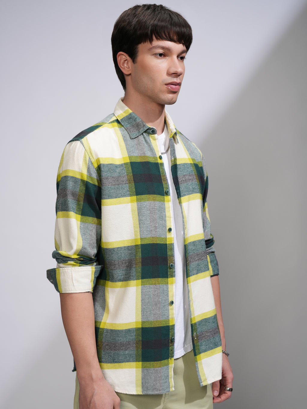 Highlander Men Off White Checked Slim Fit Casual Shirt - Off White - Image 6