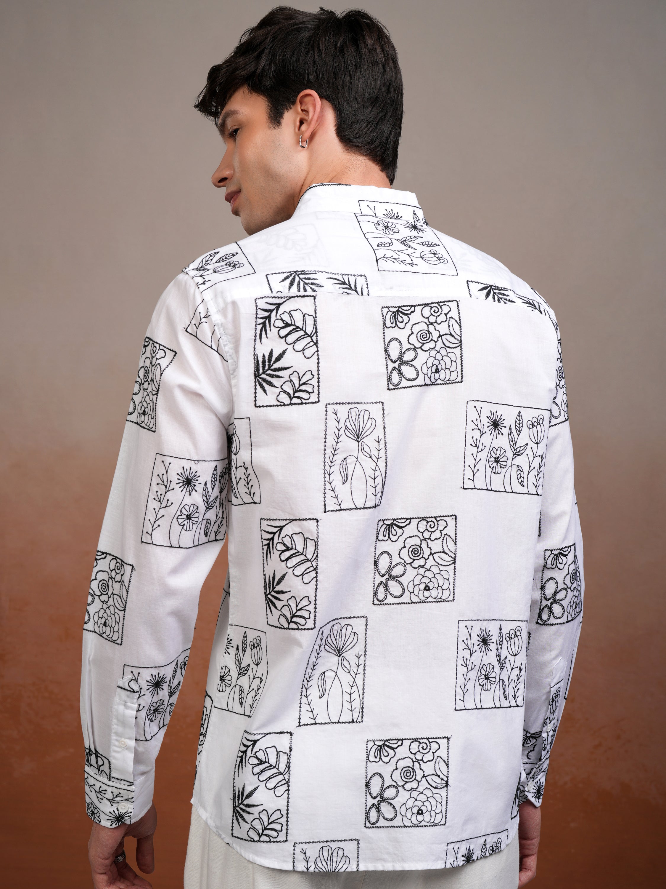 Highlander Men White Embroidered Slim Fit Casual Shirt - White - Image 3
