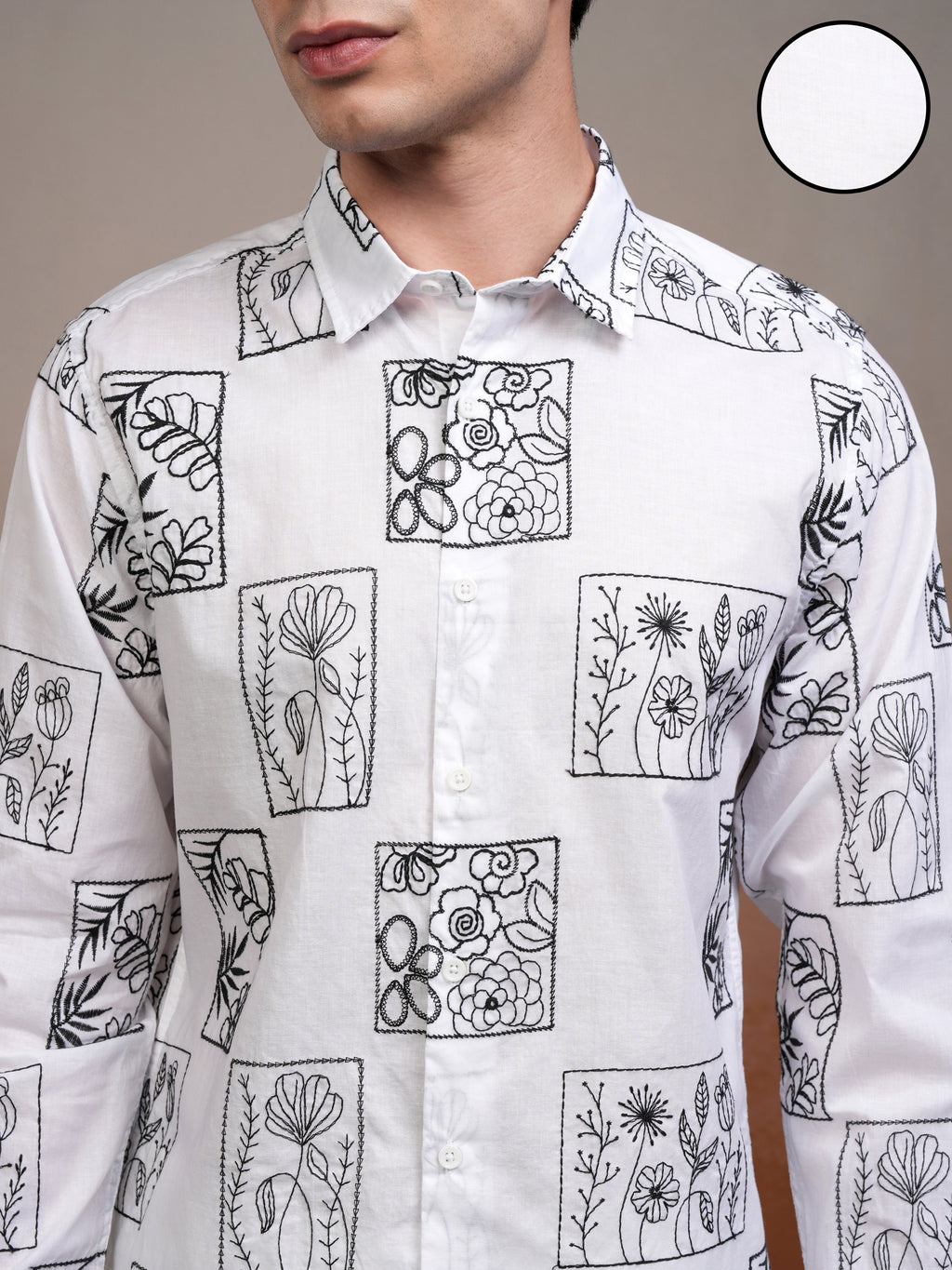 Highlander Men White Embroidered Slim Fit Casual Shirt - White - Image 5
