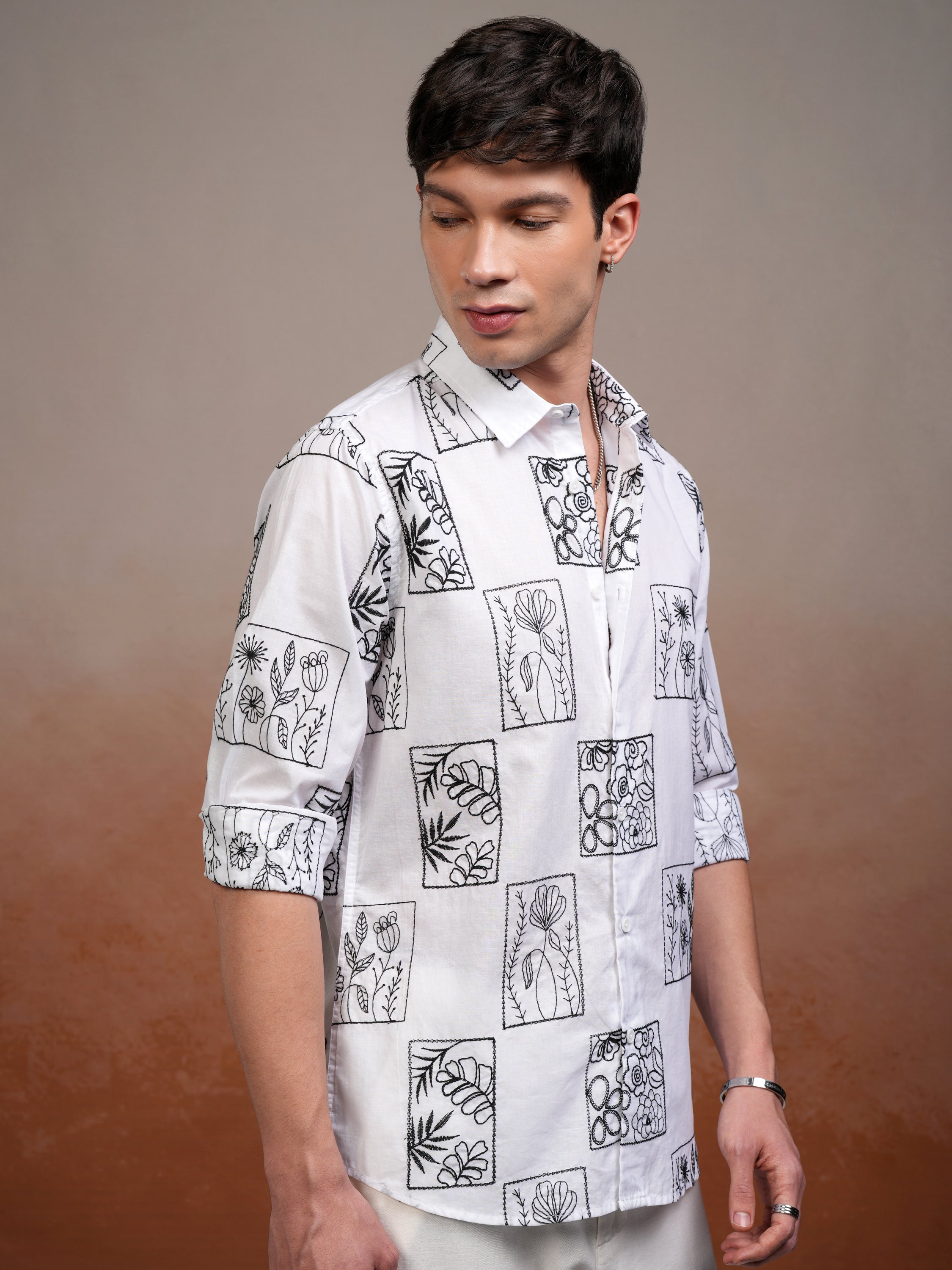 Highlander Men White Embroidered Slim Fit Casual Shirt - White - Image 6