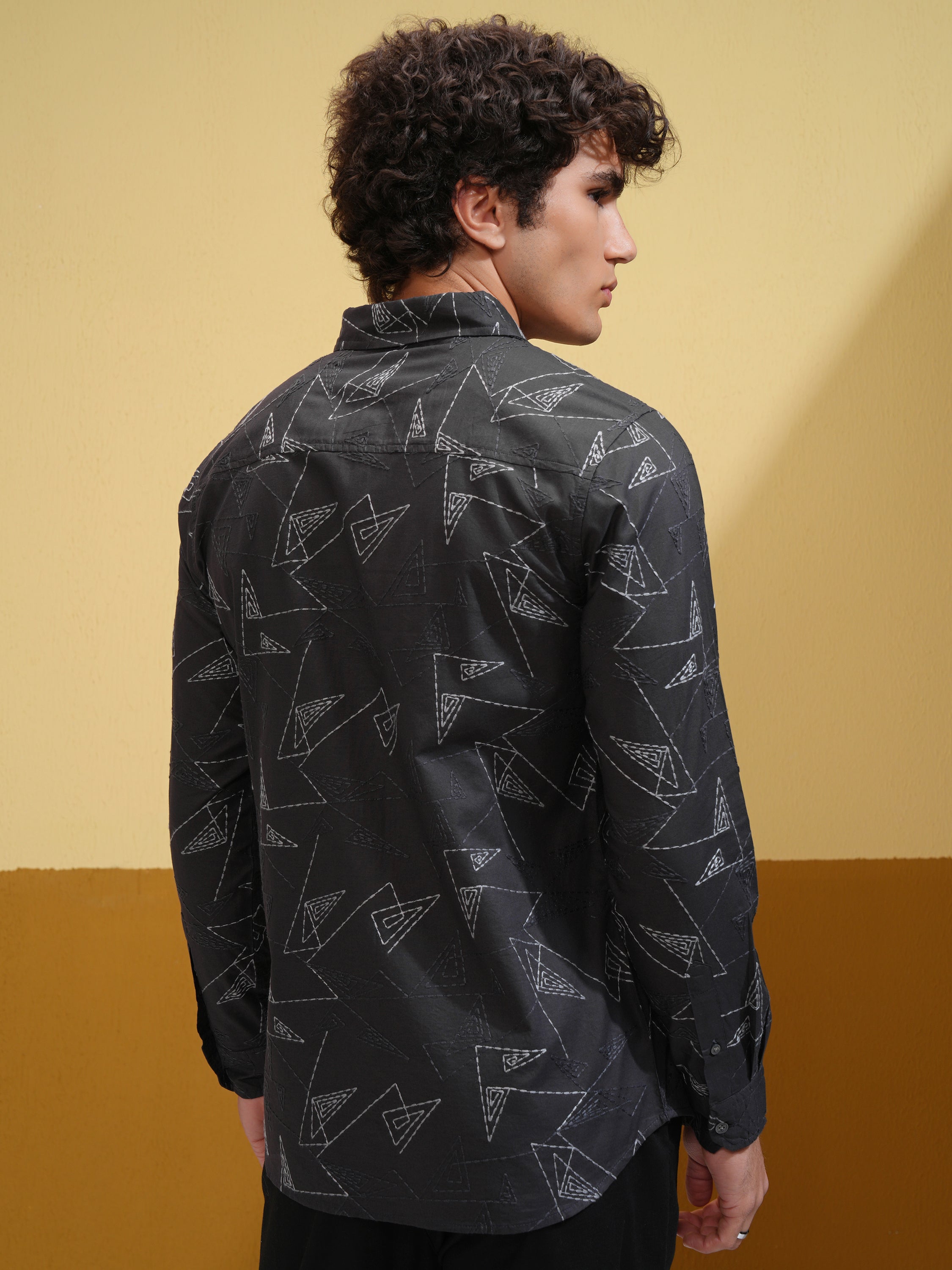 Highlander Men Grey Embroidered Slim Fit Casual Shirt - Grey - Image 3