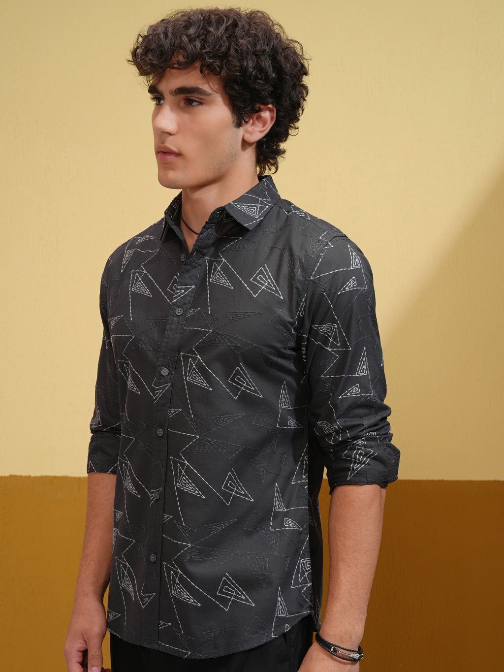 Highlander Men Grey Embroidered Slim Fit Casual Shirt - Grey - Image 4