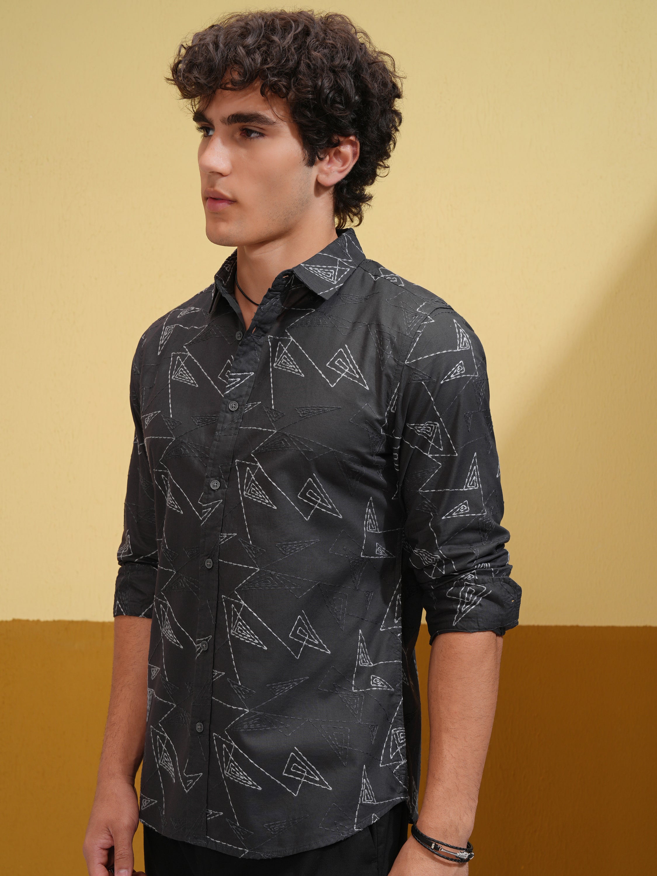 Highlander Men Grey Embroidered Slim Fit Casual Shirt - Grey - Image 4