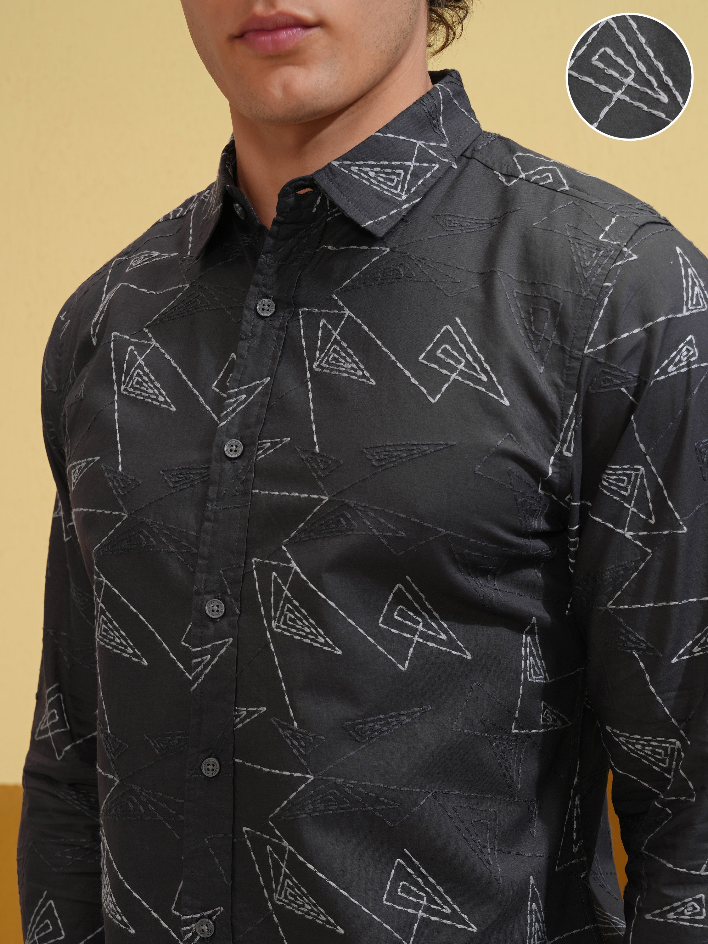 Highlander Men Grey Embroidered Slim Fit Casual Shirt - Grey - Image 5