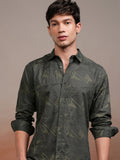 Highlander Men Olive Embroidered Slim Fit Casual Shirt - Olive - Image 1