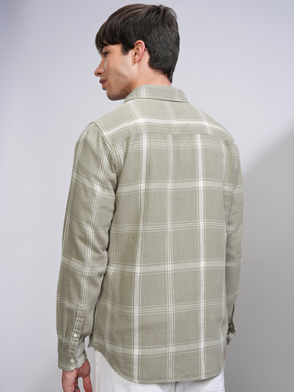 Highlander Men Green Checked Slim Fit Casual Shirt - Green - Image 3