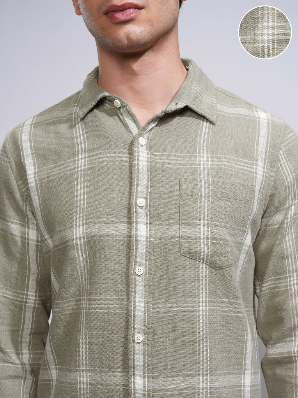 Highlander Men Green Checked Slim Fit Casual Shirt - Green - Image 5