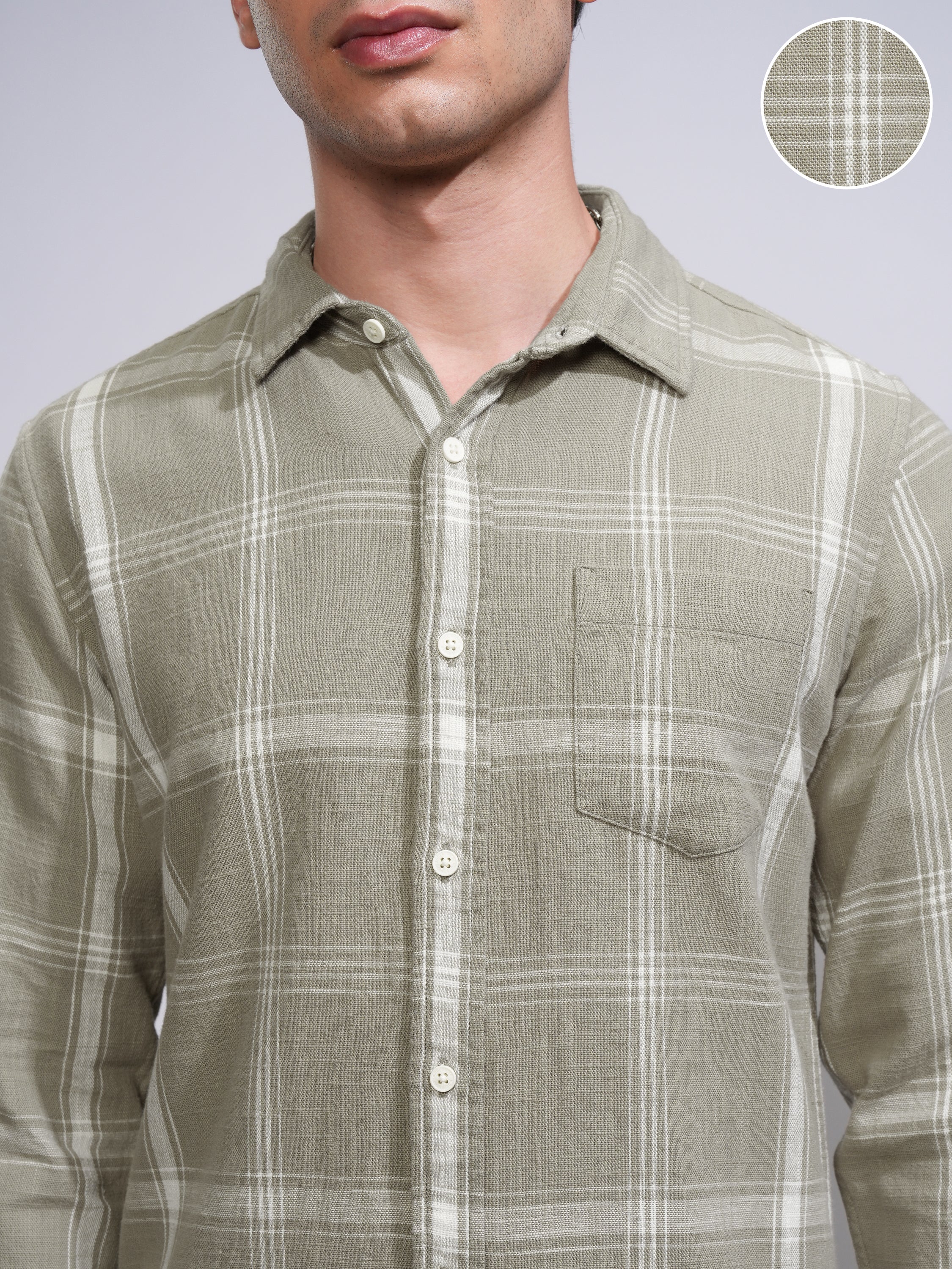 Highlander Men Green Checked Slim Fit Casual Shirt - Green - Image 5