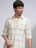 Highlander Men Cream Checked Slim Fit Casual Shirt - Cream - Image 1