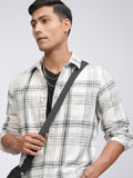 Highlander Men Off White Checked Slim Fit Casual Shirt - Off White - Image 1