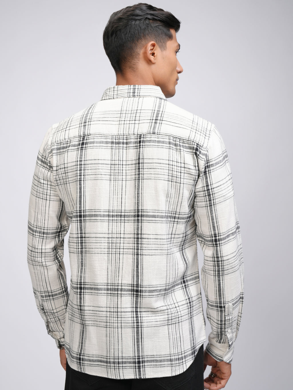 Highlander Men Off White Checked Slim Fit Casual Shirt - Off White - Image 3