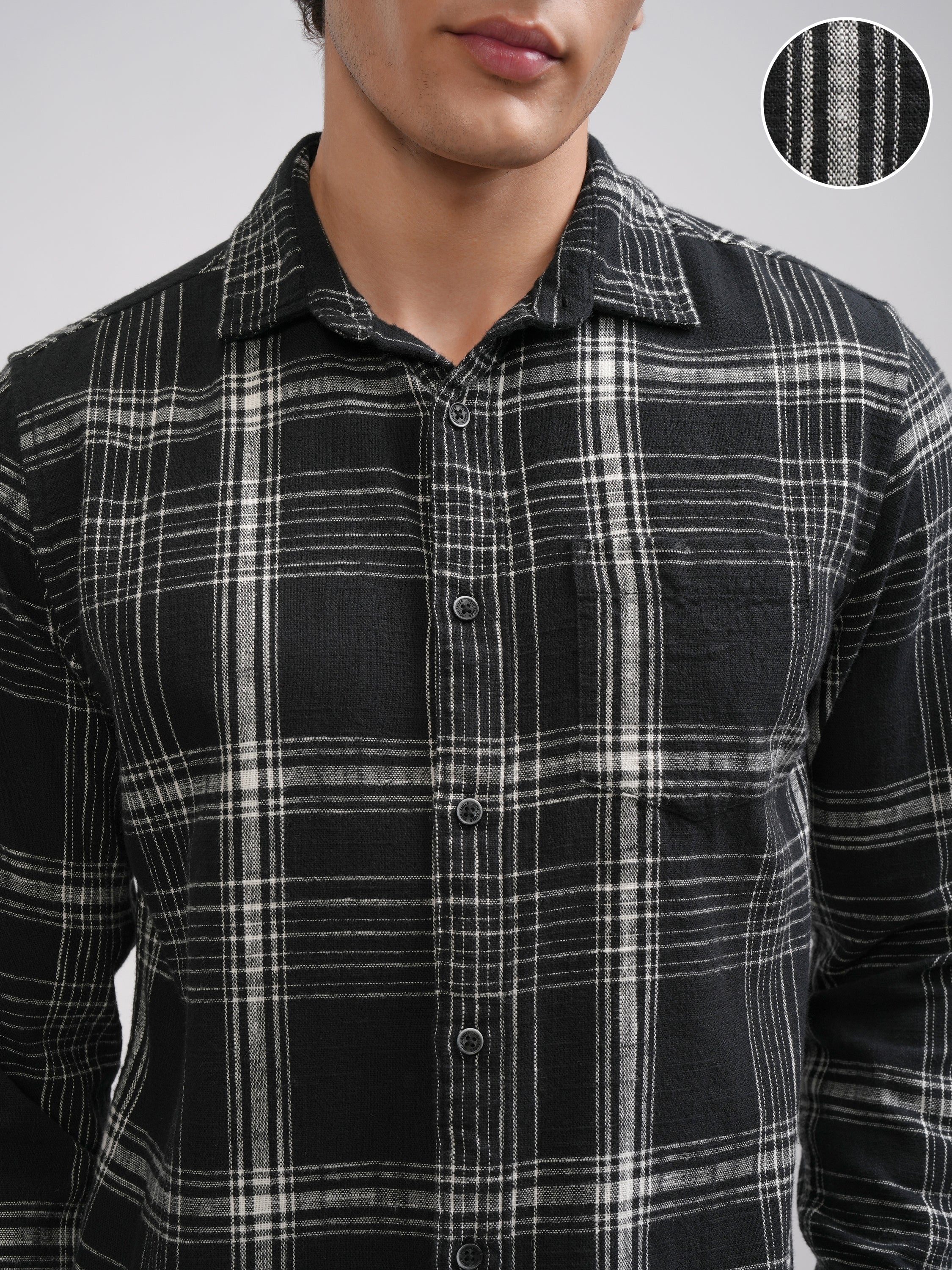 Highlander Men Black Checked Slim Fit Casual Shirt - Black - Image 5