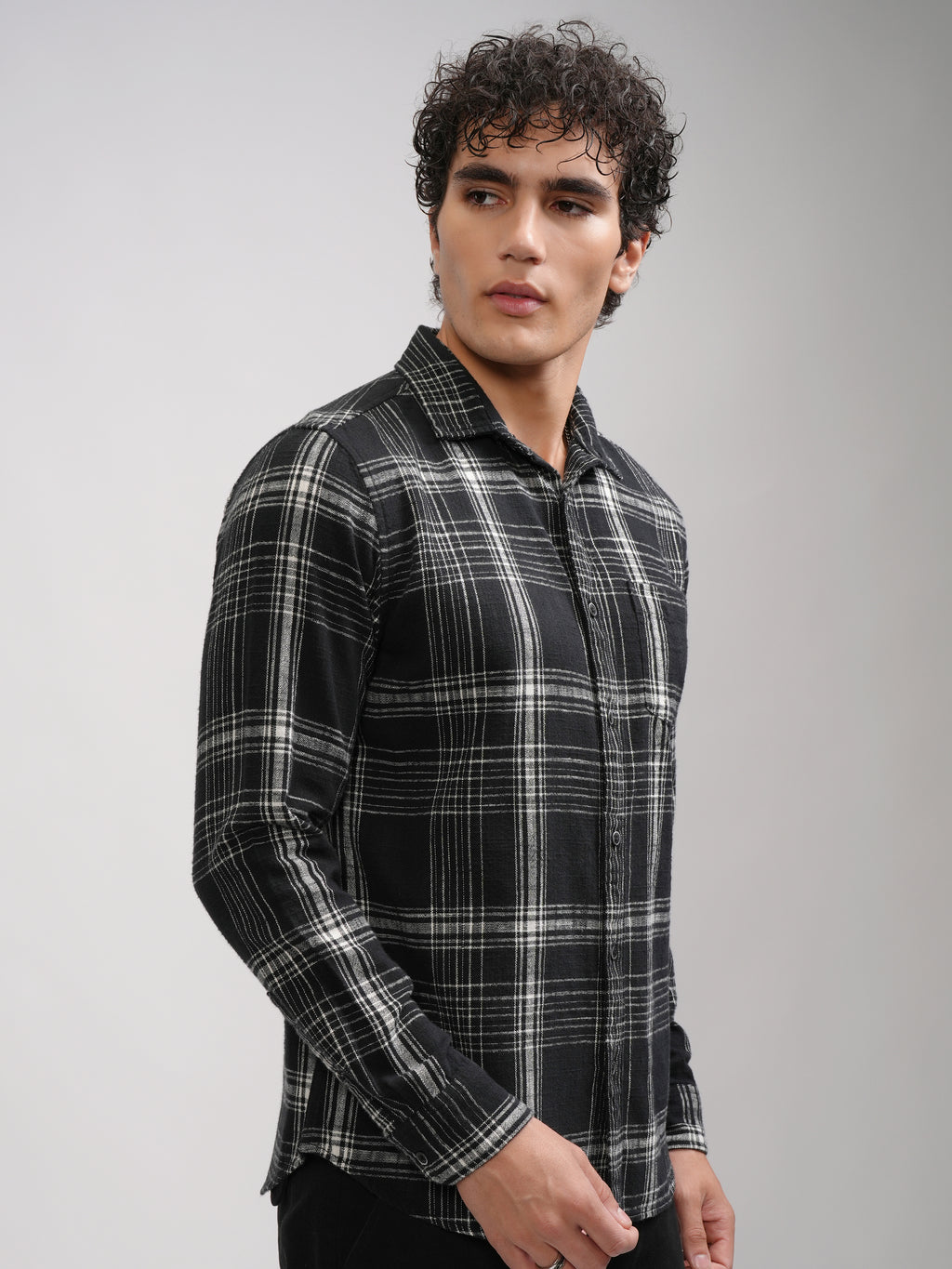 Highlander Men Black Checked Slim Fit Casual Shirt - Black - Image 6