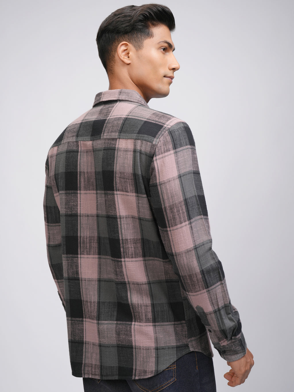 Highlander Men Pink Checked Slim Fit Casual Shirt - Pink - Image 3