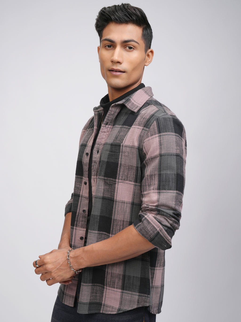 Highlander Men Pink Checked Slim Fit Casual Shirt - Pink - Image 4