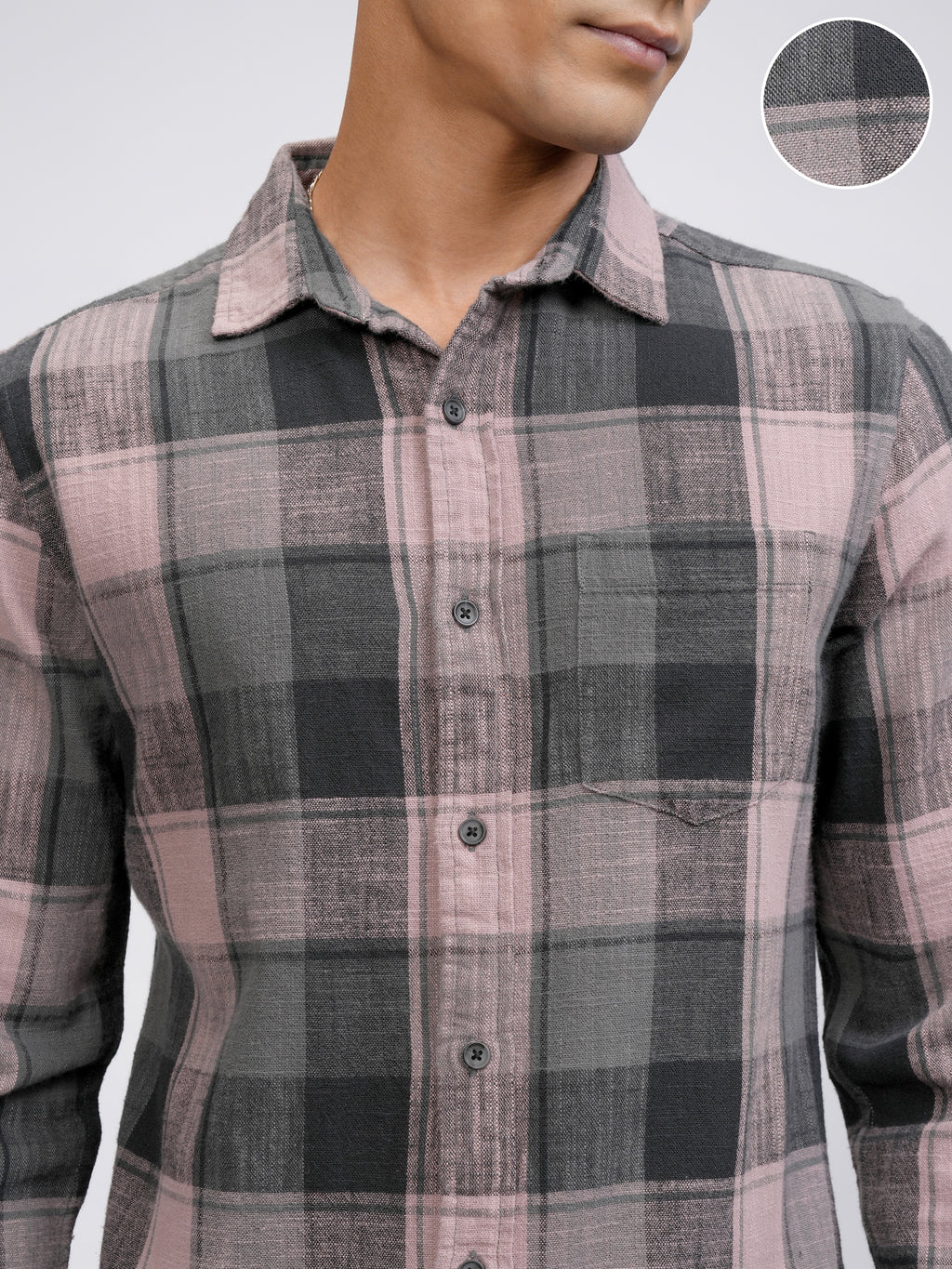 Highlander Men Pink Checked Slim Fit Casual Shirt - Pink - Image 5
