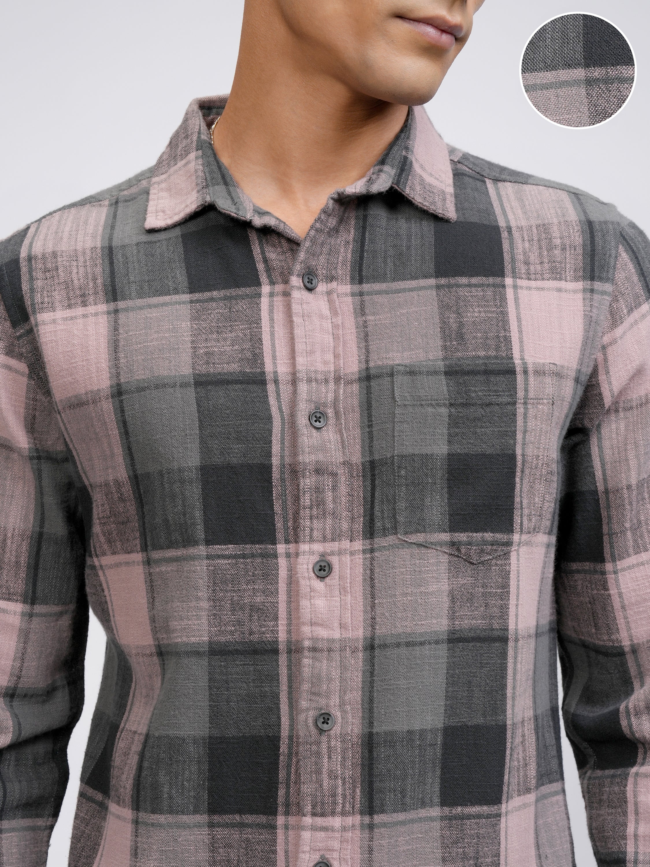 Highlander Men Pink Checked Slim Fit Casual Shirt - Pink - Image 5