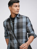 Highlander Men Blue Checked Slim Fit Casual Shirt - Blue - Image 1