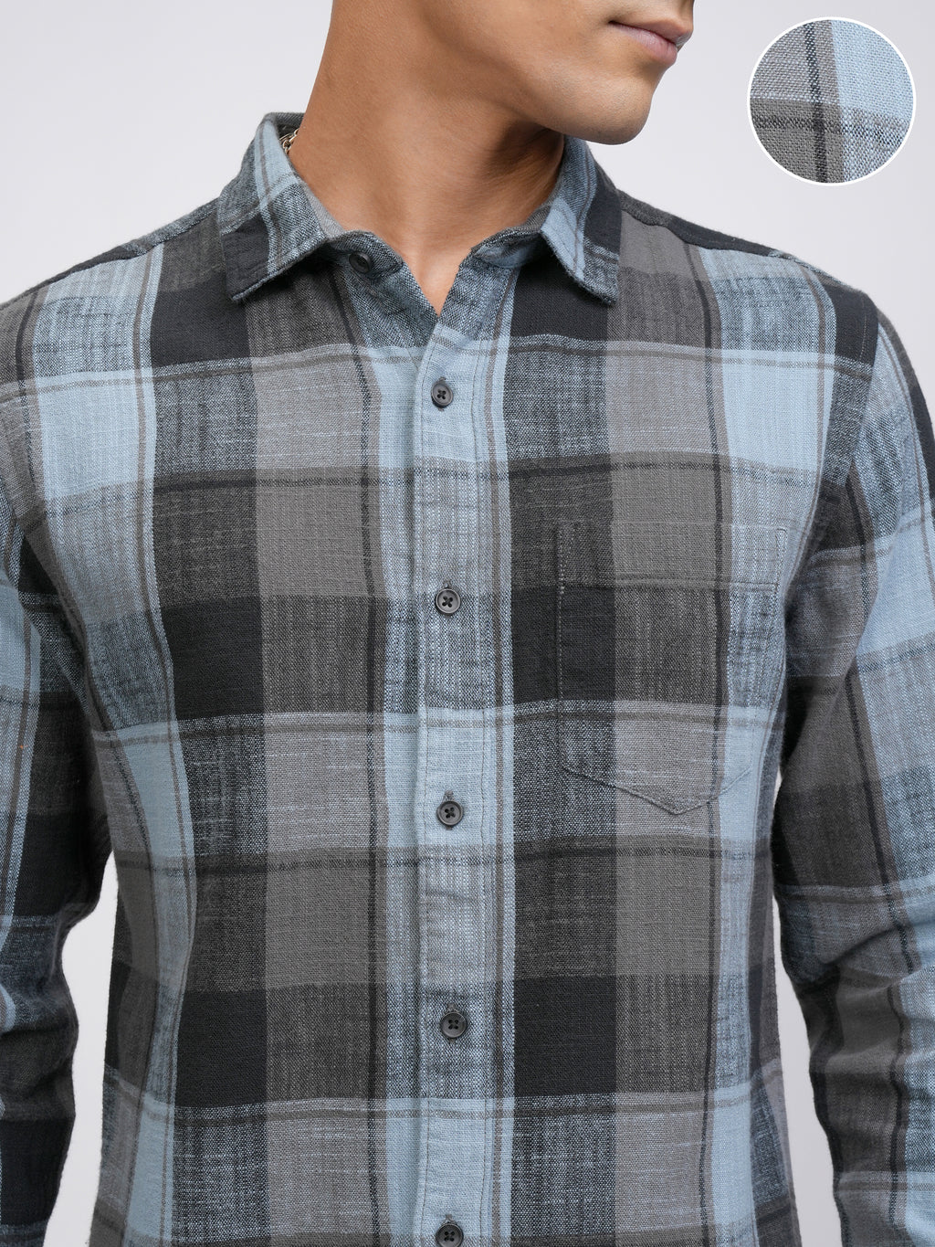 Highlander Men Blue Checked Slim Fit Casual Shirt - Blue - Image 5