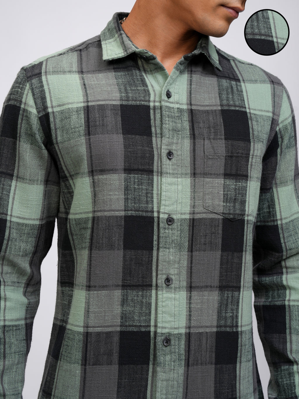 Highlander Men Green Checked Slim Fit Casual Shirt - Green - Image 5