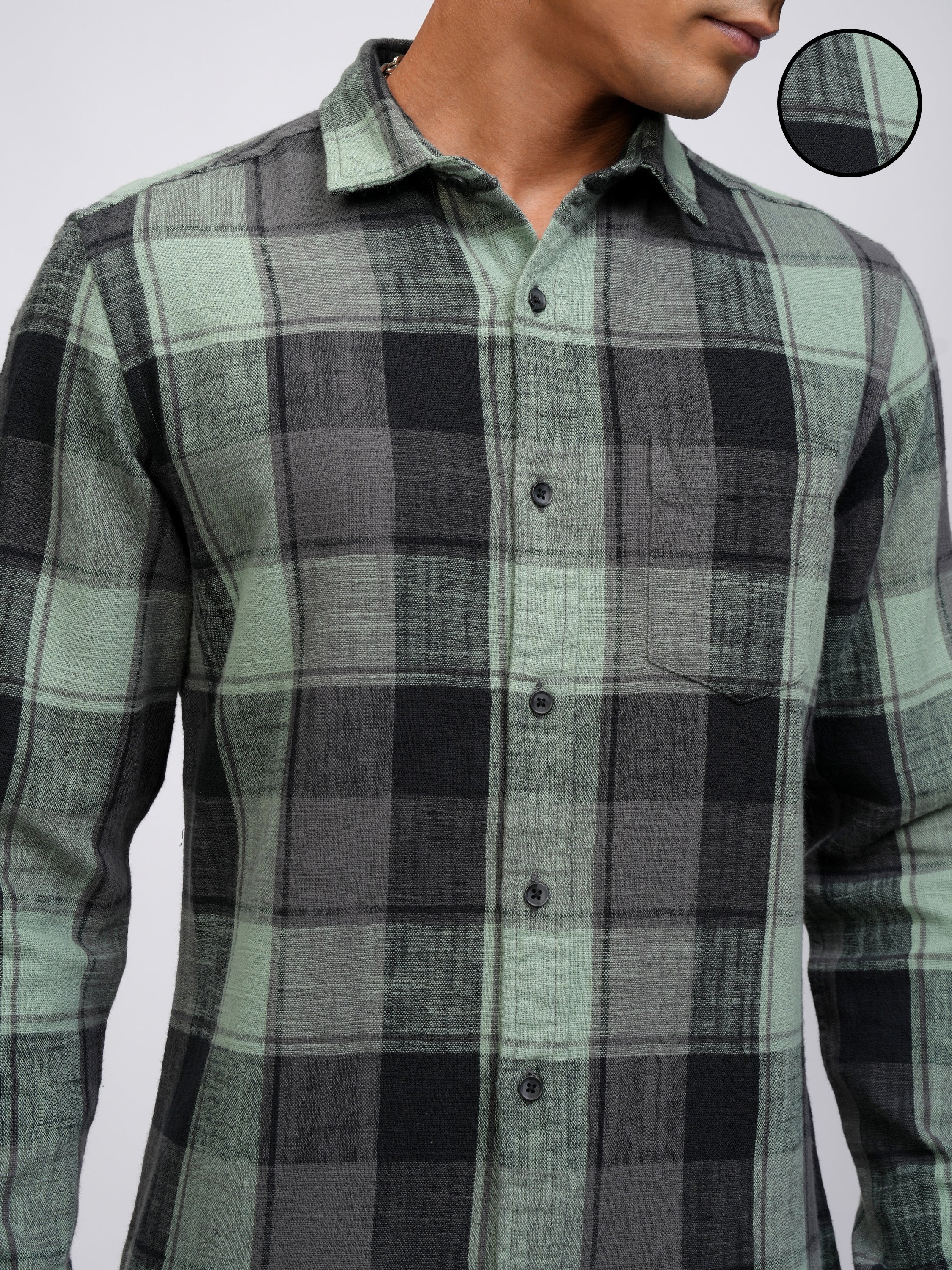 Highlander Men Green Checked Slim Fit Casual Shirt - Green - Image 5