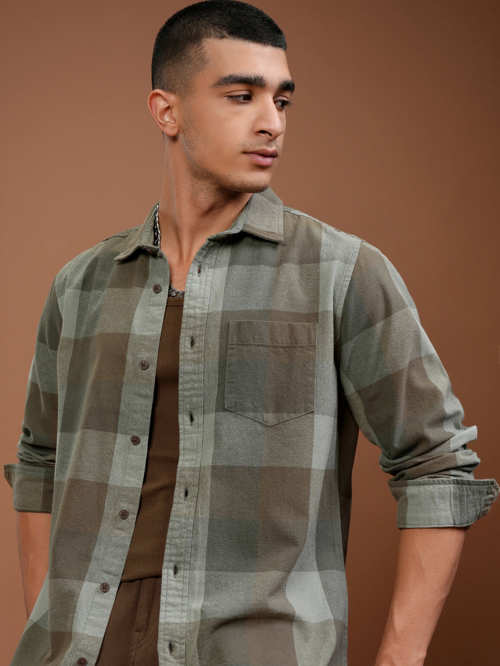 Highlander Men Green Checked Slim Fit Casual Shirt - Green - Image 1