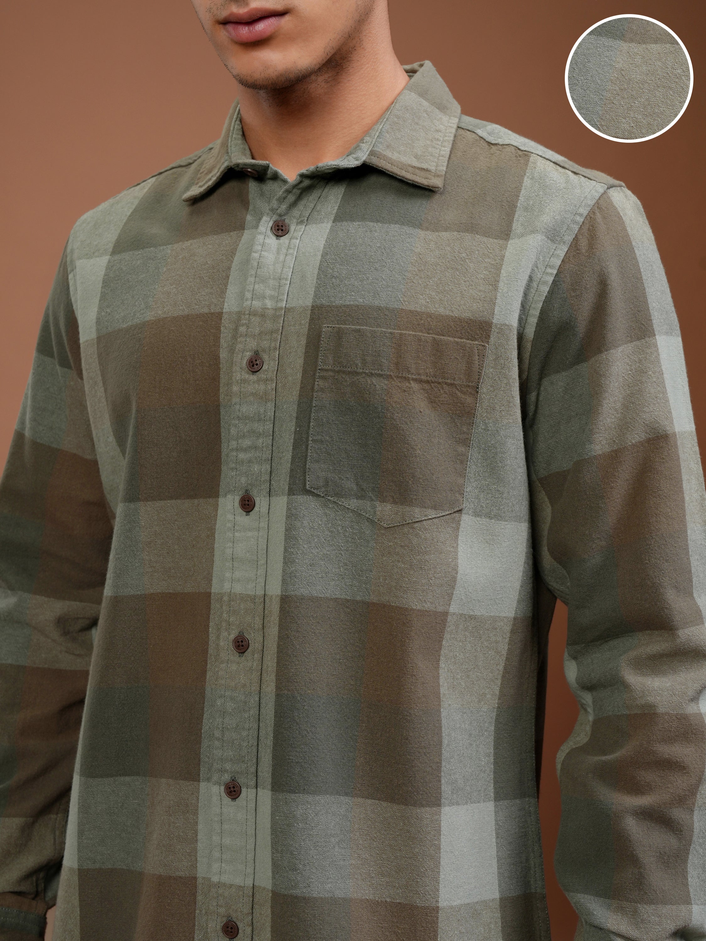 Highlander Men Green Checked Slim Fit Casual Shirt - Green - Image 5
