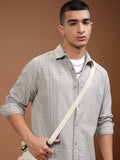 Highlander Men Grey Checked Slim Fit Casual Shirt - Grey - Image 1