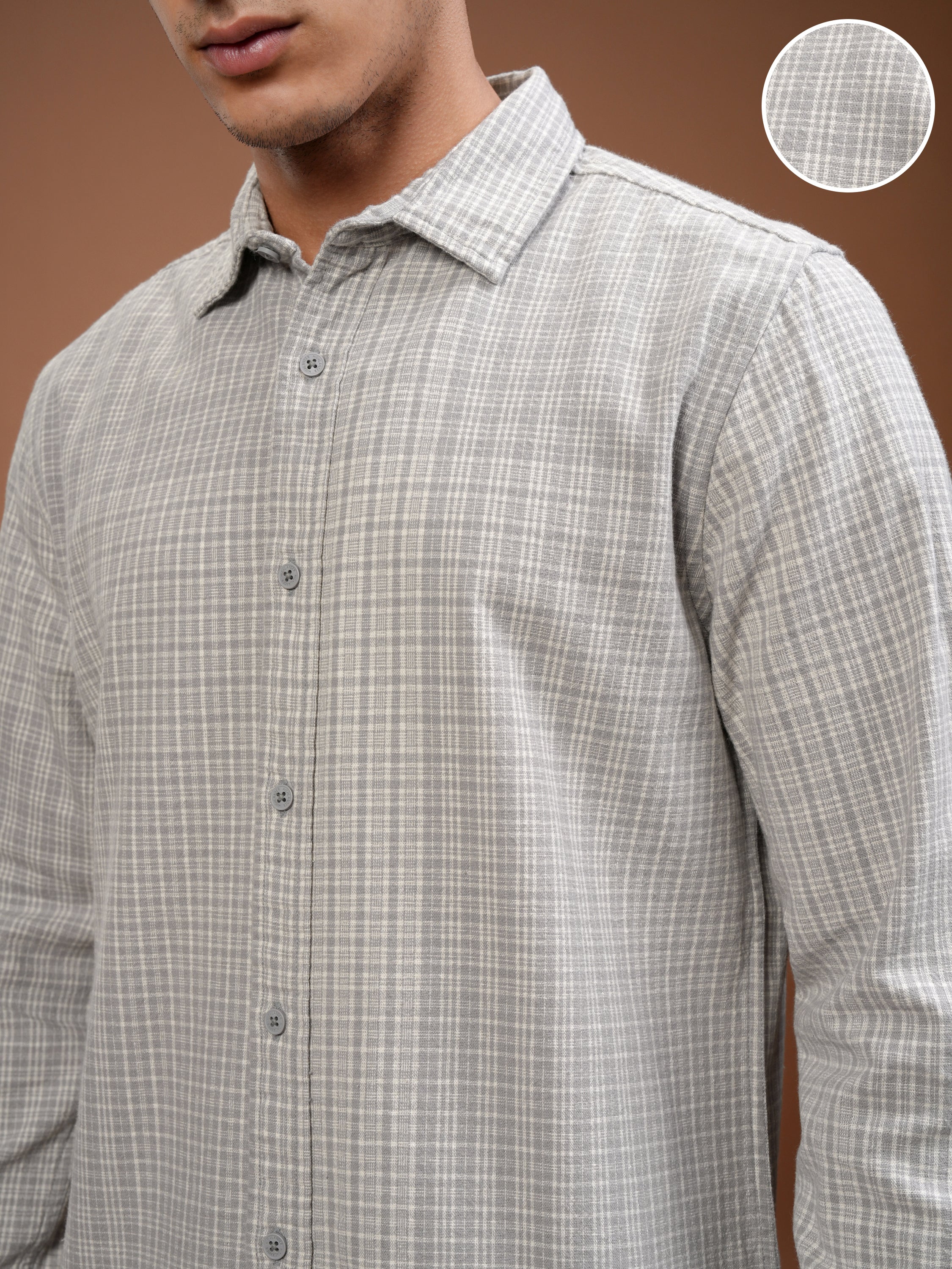 Highlander Men Grey Checked Slim Fit Casual Shirt - Grey - Image 5