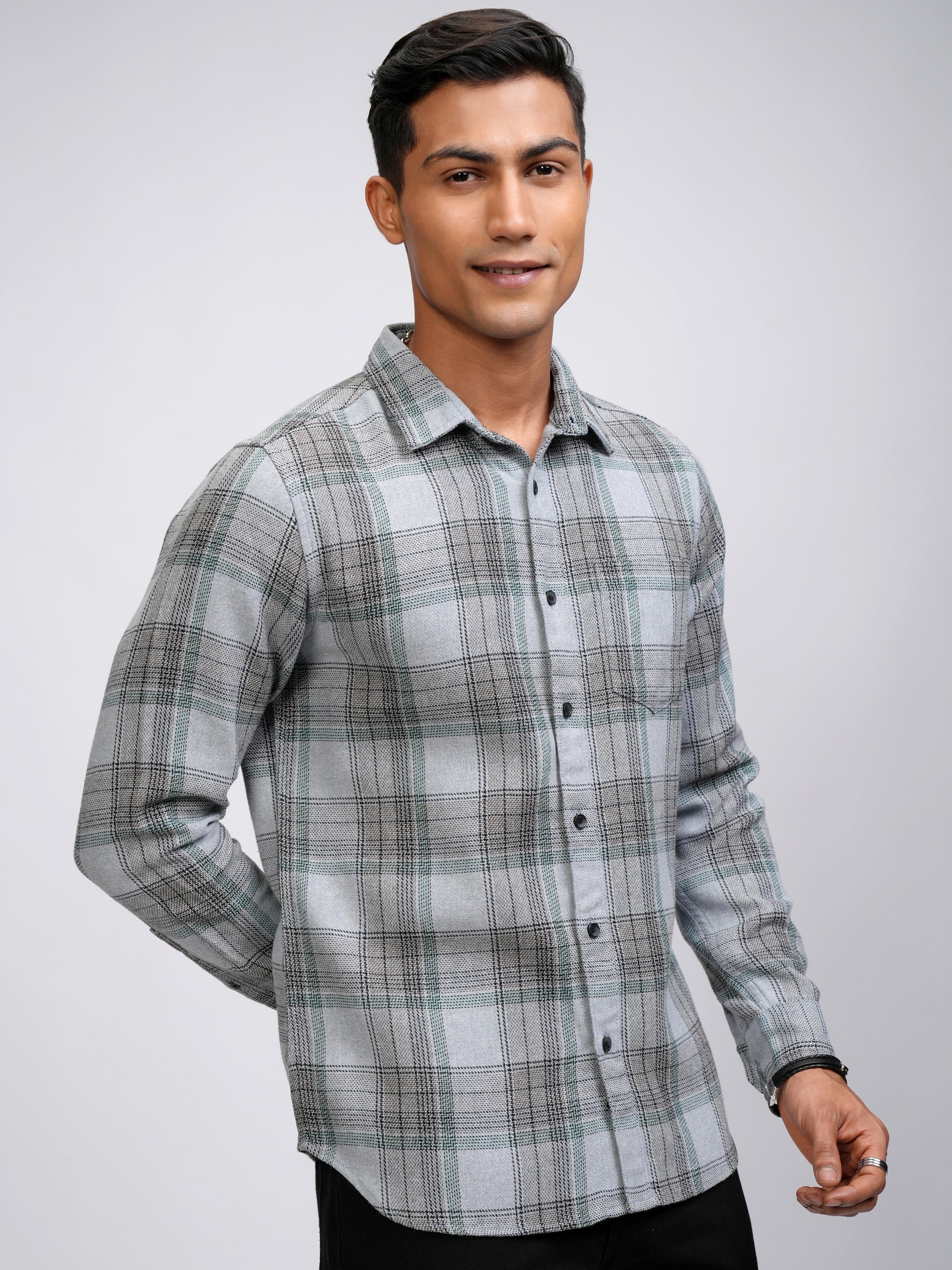 Highlander Men Blue Checked Slim Fit Casual Shirt - Blue - Image 6