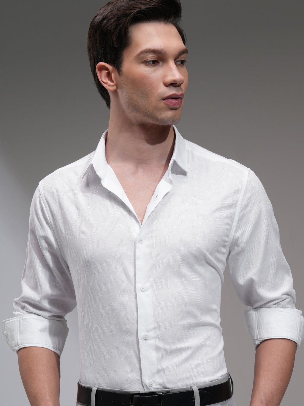 Highlander Men White Textured Slim Fit Casual Shirt - White - Image 1