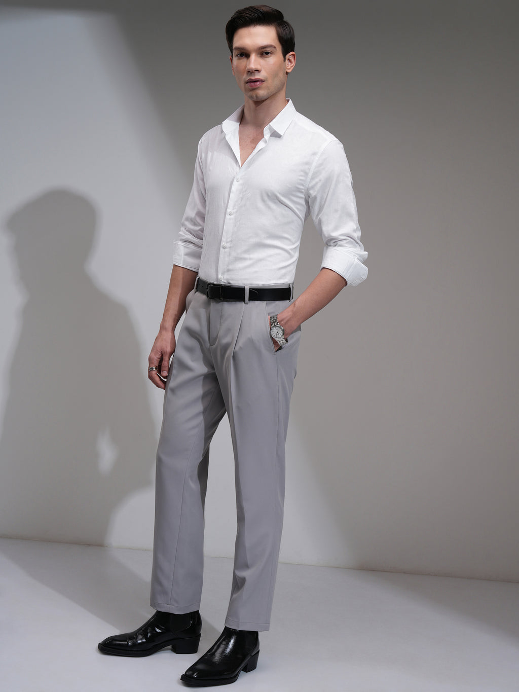 Highlander Men White Textured Slim Fit Casual Shirt - White - Image 2