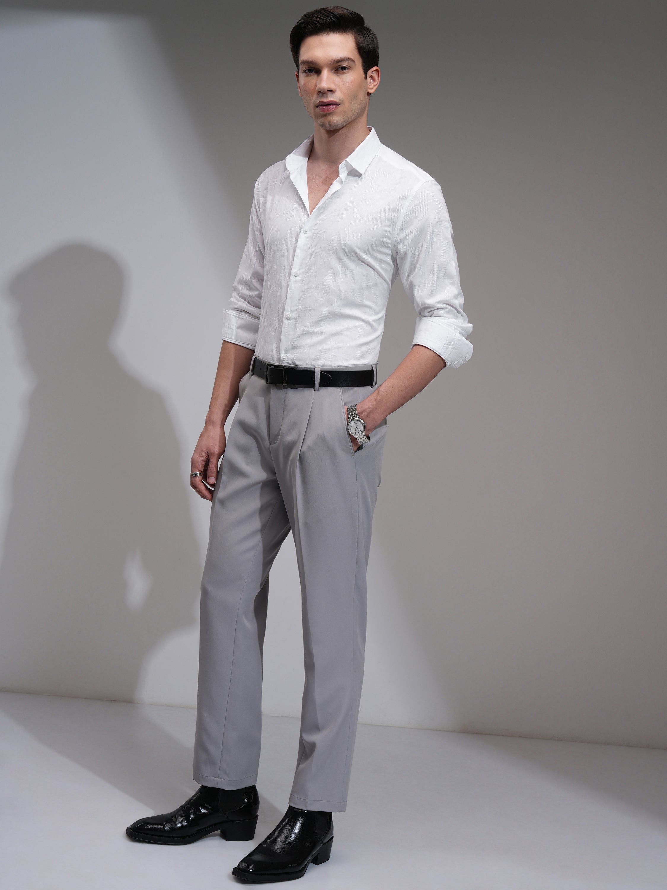 Highlander Men White Textured Slim Fit Casual Shirt - White - Image 2