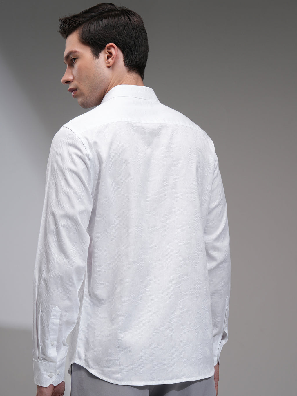 Highlander Men White Textured Slim Fit Casual Shirt - White - Image 3
