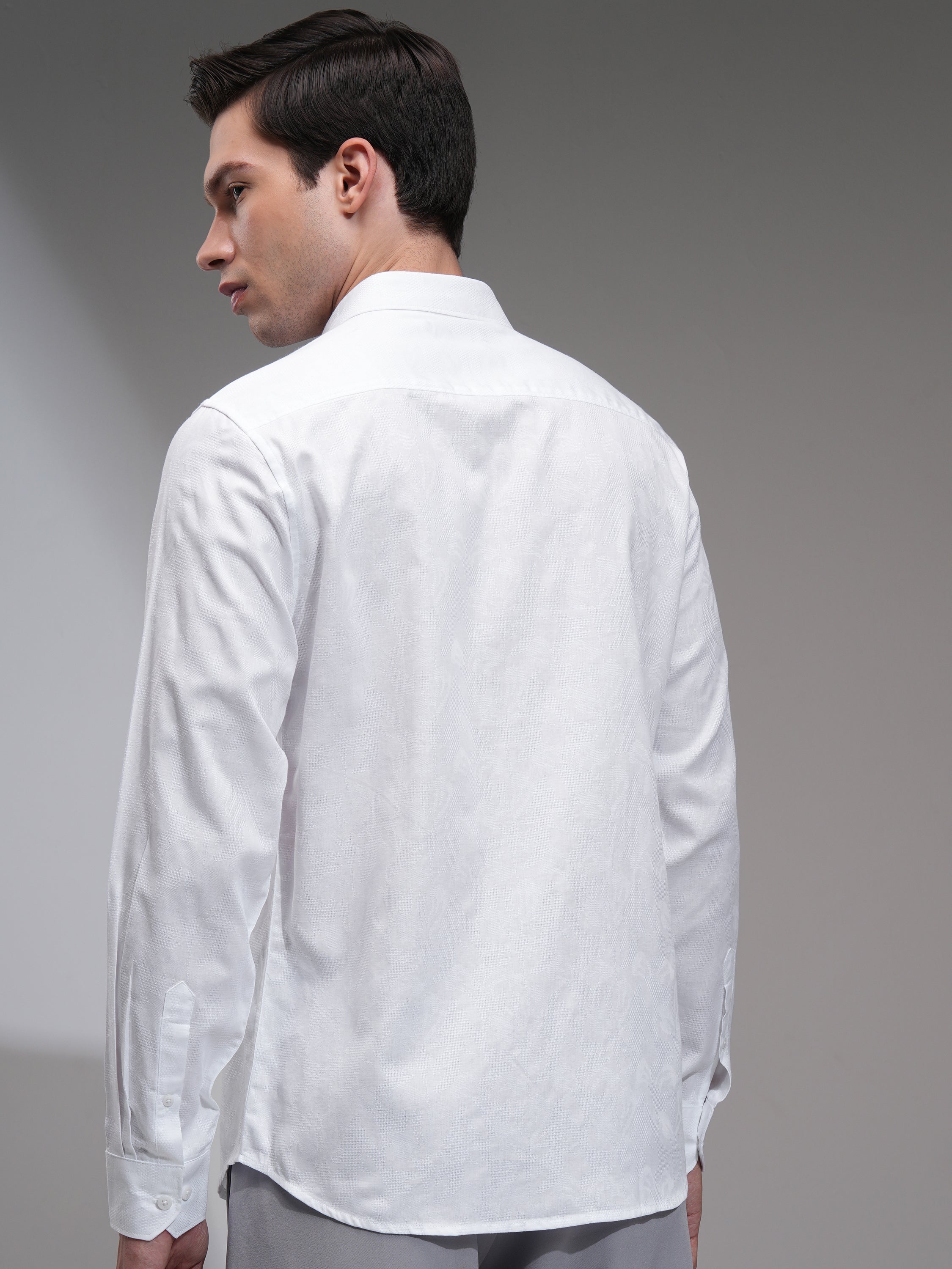 Highlander Men White Textured Slim Fit Casual Shirt - White - Image 3