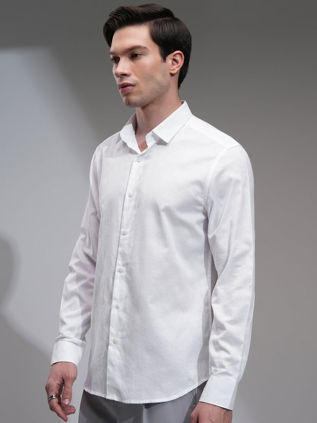 Highlander Men White Textured Slim Fit Casual Shirt - White - Image 4